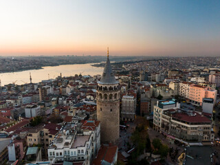 Obraz premium Aerial view galata tower with Golden Horn istanbul. aerial view of istanbul city 