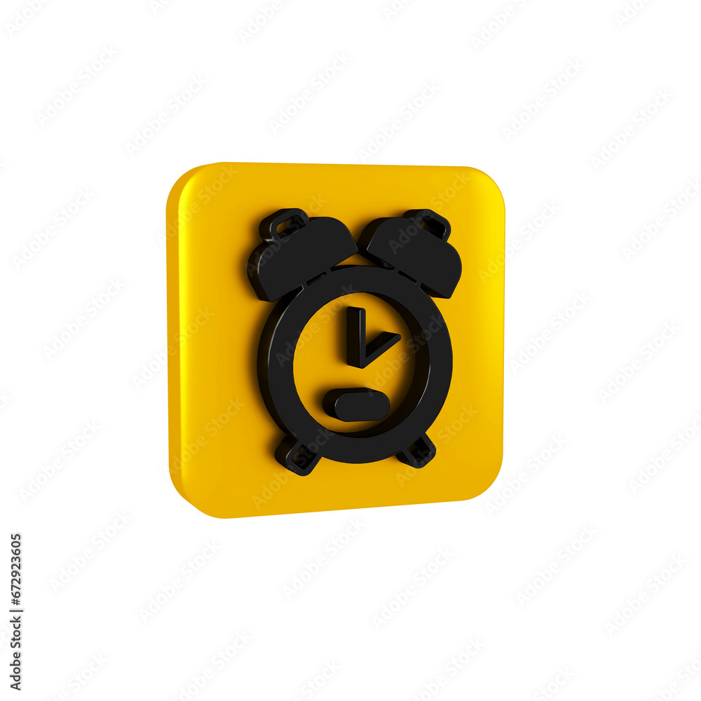 Poster black alarm clock icon isolated on transparent background. wake up, get up concept. time sign. yello