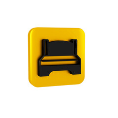 Black Big bed for two or one person icon isolated on transparent background. Yellow square button.