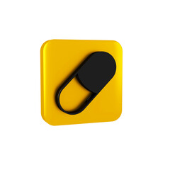 Black Sleeping pill icon isolated on transparent background. Yellow square button.
