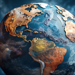Earth globe textured map of planet earth land and sea are divided global. 