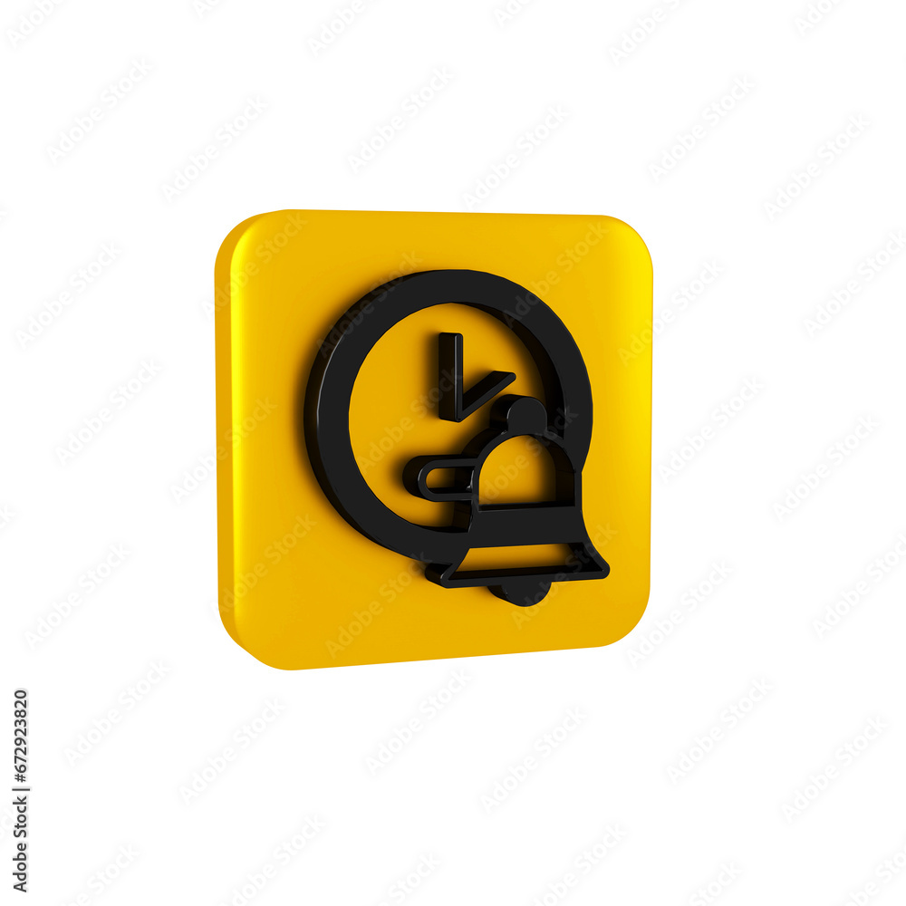 Poster black alarm clock icon isolated on transparent background. wake up, get up concept. time sign. yello