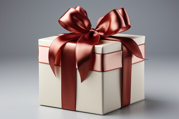 Gift box with red ribbon, gift package for holiday season or birthday 