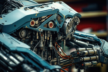 Detailed view of a robotic mechanism, capturing the precision and sophistication of modern automation technology