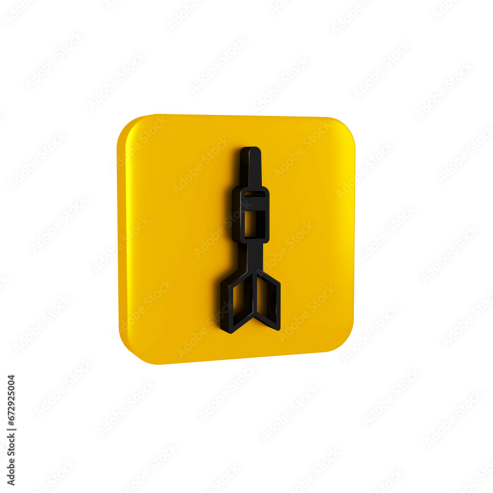 Aufkleber black dart arrow icon isolated on transparent background. yellow square button.