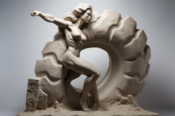Fototapeta premium Sculpture depicting a strong, assertive woman, embodying the spirit of gender equality, showcasing resilience and determination