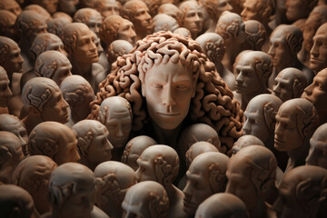 Obraz premium fantastic representation of the head of a man in many brains, neurodiversity