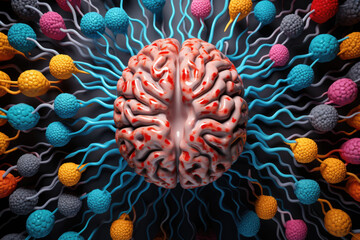 Diverse brains in various shades on a colorful surface, showcasing the multitude of mental capacities