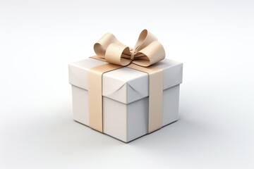 A white gift box with a gold bow.