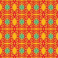 Decorative Asian Folk Seamless Pattern. Ornament of Asian Nomads style: Kyrgyz, Kazakhs, Bashkirs, Tatars, Yakut, Mongols. Ethnic Vector Illustration for Paper Products, Textiles.