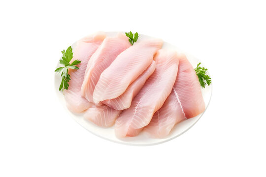 Fish fillets isolated on a transparent and white background