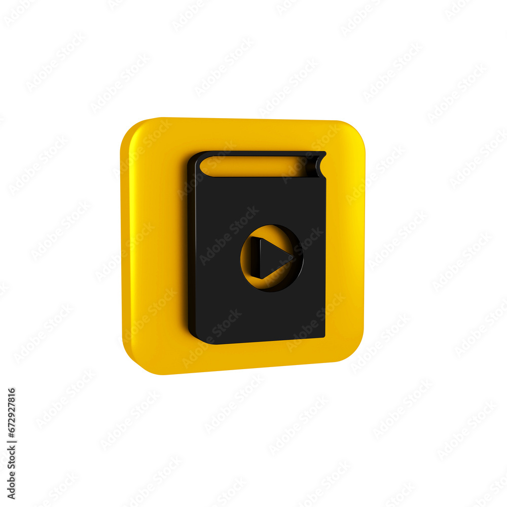 Poster black audio book icon isolated on transparent background. play button and book. audio guide sign. on