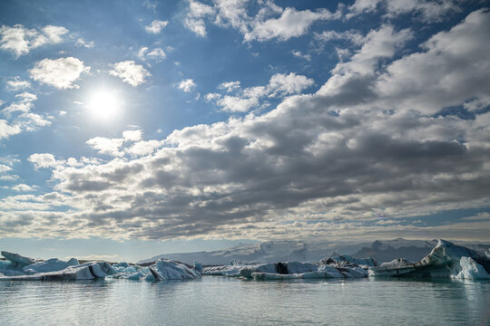Floating icebergs on Jokulsarlon lake in Iceland