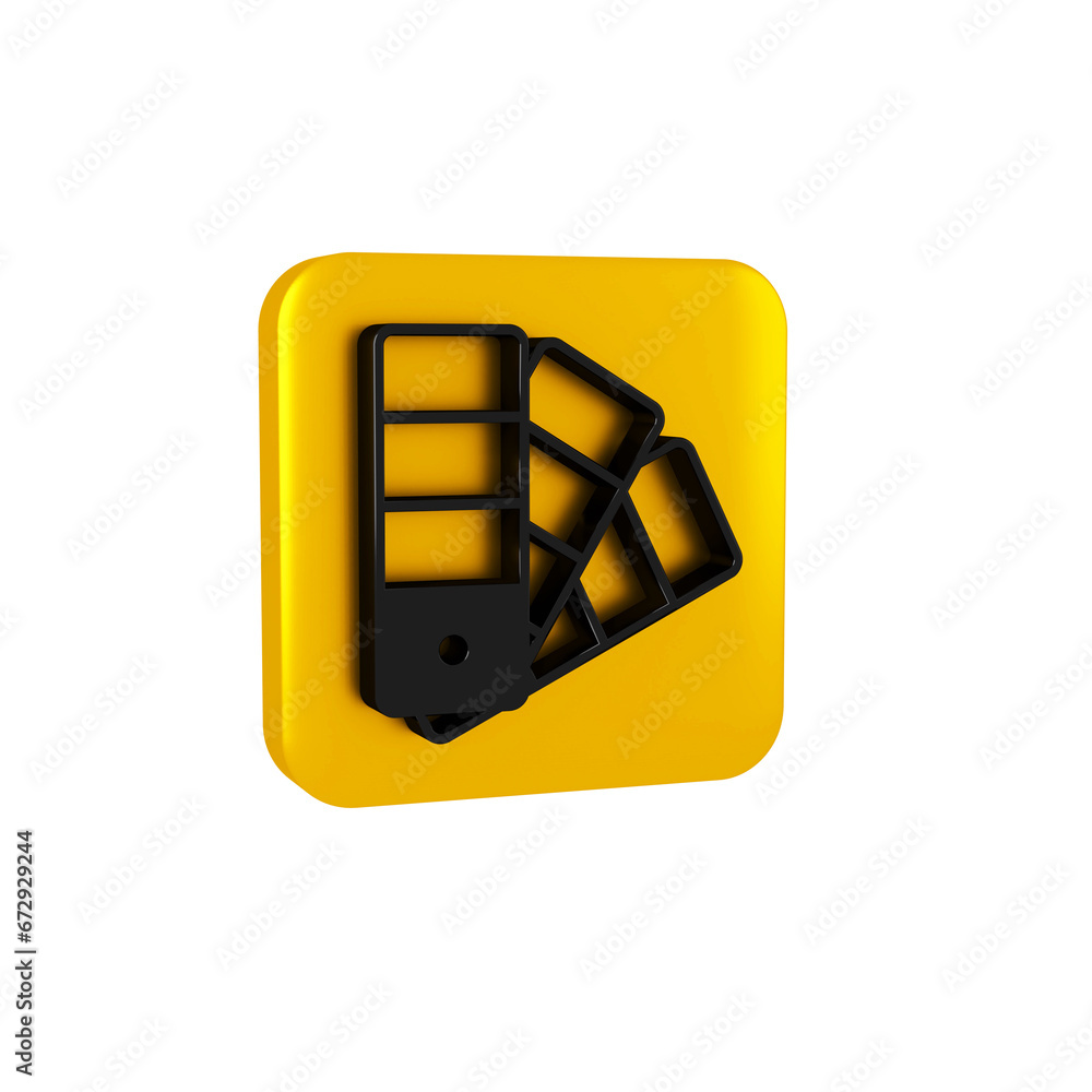 Aufkleber black color palette guide icon isolated on transparent background. yellow square button.