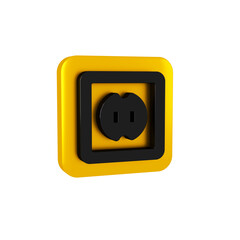 Black Electrical outlet icon isolated on transparent background. Power socket. Rosette symbol. Yellow square button.