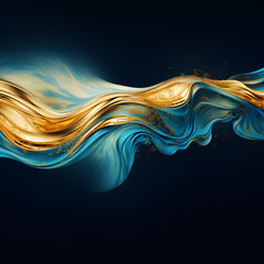 abstract liquid layers made of blue and gold waves