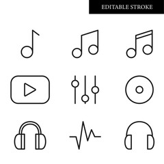 Music icons set editable stroke