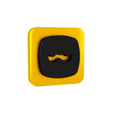 Black Mustache icon isolated on transparent background. Barbershop symbol. Facial hair style. Yellow square button.