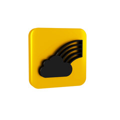 Black Rainbow with cloud icon isolated on transparent background. Happy Saint Patricks day. National Irish holiday. Yellow square button.