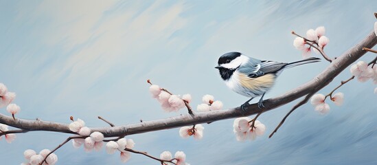 Fototapeta premium A small bird called a chickadee perched on a branch