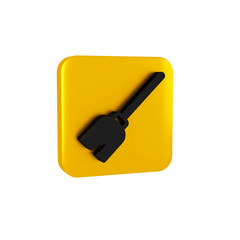 Black Witches broom icon isolated on transparent background. Happy Halloween party. Yellow square button.