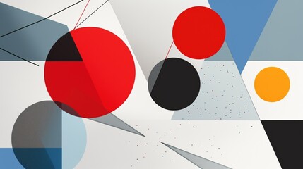 Abstract geometric shapes in bold primary colors create a visually striking and modern composition on a neutral gray background. This vibrant, high contrast image showcases clean lines