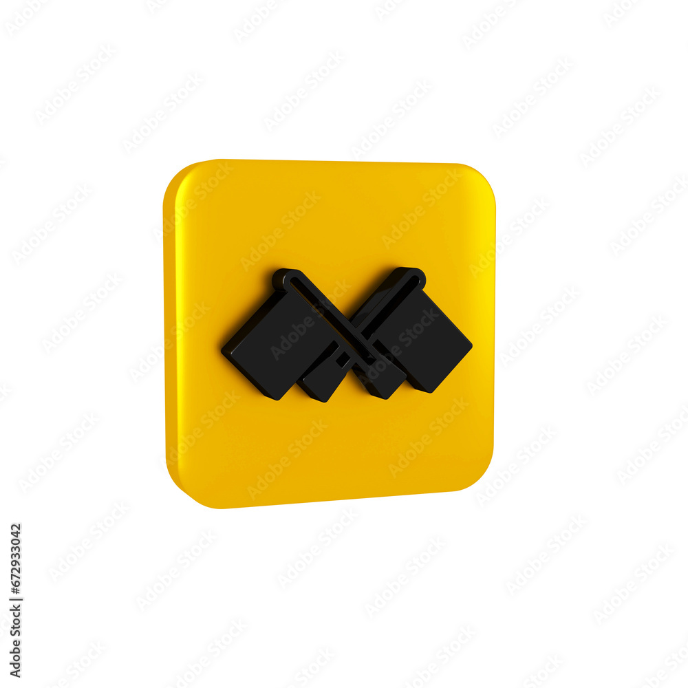 Poster black flag icon isolated on transparent background. location marker symbol. yellow square button.