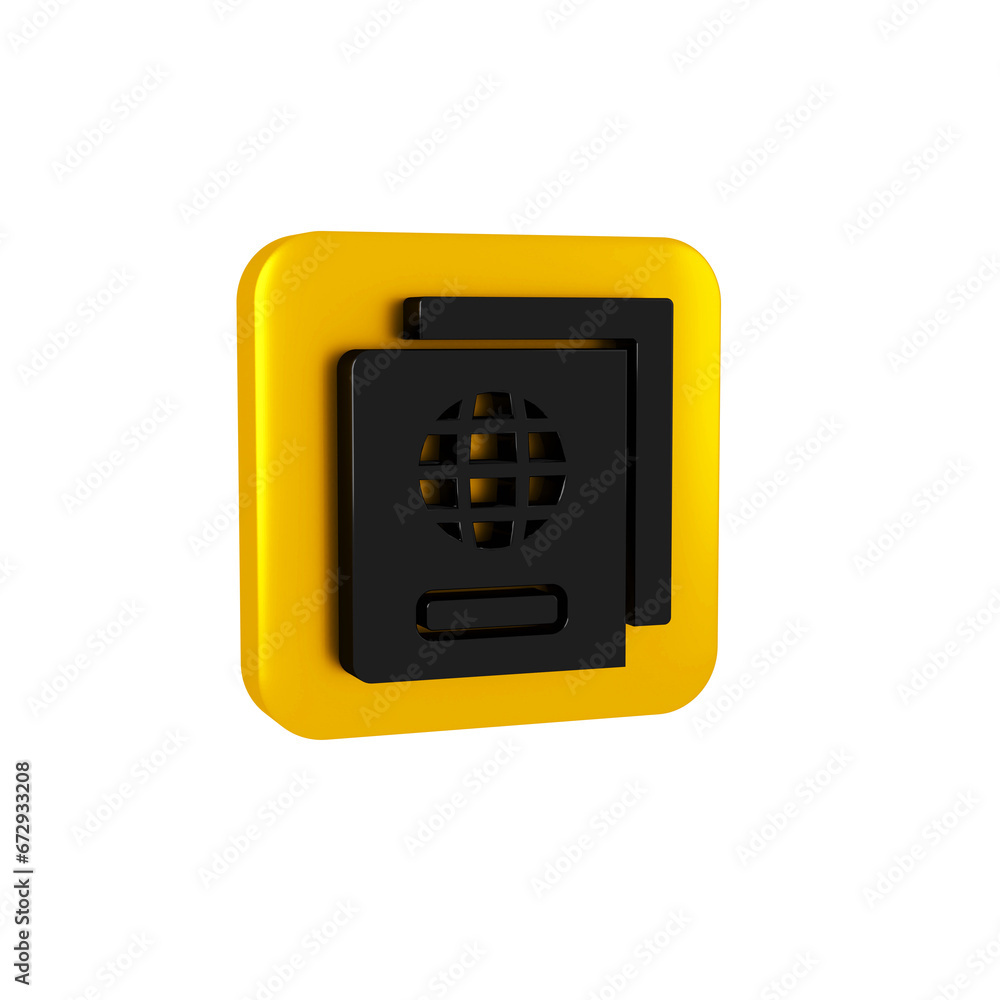 Poster black passport with biometric data icon isolated on transparent background. identification document.