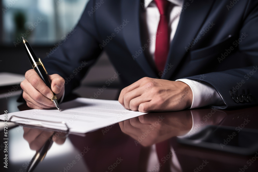 Poster a businessman utilizes a pen to mark a correct sign symbol in a checkbox, underscoring the importanc