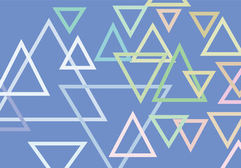 Blue backdrop with colorful triangles.