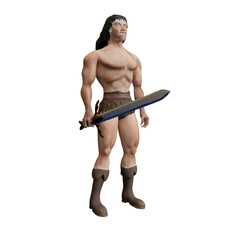 Viking, barbarian, with a sword. Without background