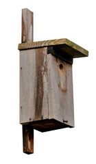 Wooden birdhouse on isolated background.