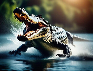 A Hungry dangerous Crocodile Jumping out of the Water AI Image