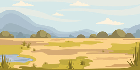 Desert, mountain landscape of the African savanna.Vector graphics.