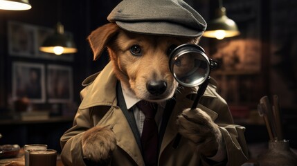 Puppy dressed as a detective - obrazy, fototapety, plakaty