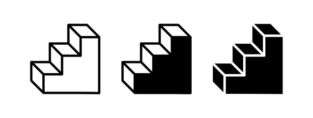 Set of stairs or steps icons. Ladder, symbol of rise, upward movement or advancement in work. Steps denoting development, knowledge and skills or improvement.