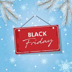 Winter sale red sign  snowy background