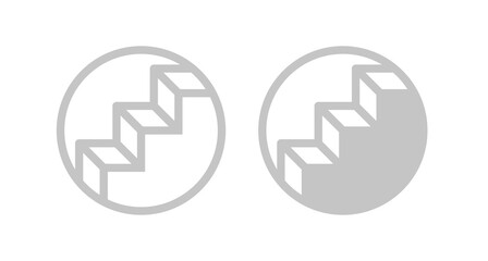 Set of stairs or steps icons. Ladder, symbol of rise, upward movement or advancement in work. Steps denoting development, knowledge and skills or improvement.