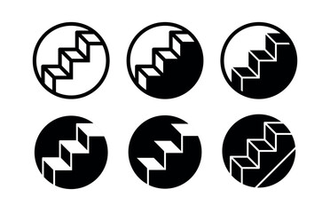 Set of stairs or steps icons. Ladder, symbol of rise, upward movement or advancement in work. Steps denoting development, knowledge and skills or improvement.