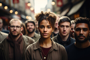 Fototapeta premium A diverse group of people participating in a peaceful protest, advocating for democratic reforms and social justice. Generative Ai.