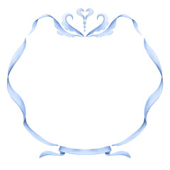 Blue ribbon frame illustration. Watercolor ribbon frame suitable for design wedding invitation, card and print