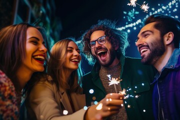 Dancing into the New Year: In a Night Club Alive with Energy, Friends Celebrate Silvester with Sparklers, Laughter, and a Vibrant Display of Fireworks