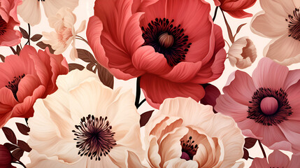 Floral background with red and white poppies