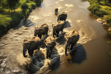 Obraz na płótnie Canvas elephants in the river