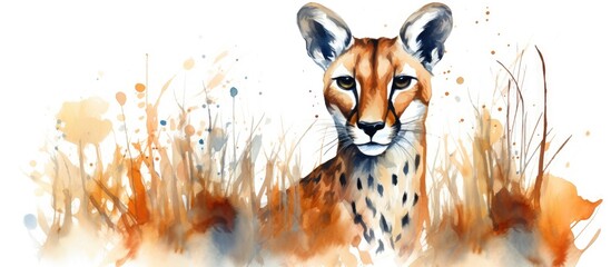 Creating artwork with a watercolor wash depicts the fur of a wild cheetah in a captivating and intricate manner featuring a motley pattern and an endless ornament style The drawing also show - obrazy, fototapety, plakaty