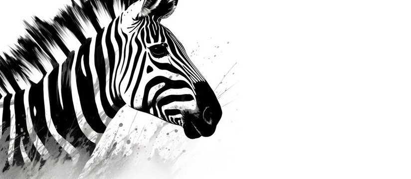 Create an illustration of a zebra by drawing a linear design using black and white paint