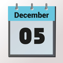vector calendar page with date December 5, light colors