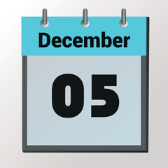 vector calendar page with date December 5 light colors