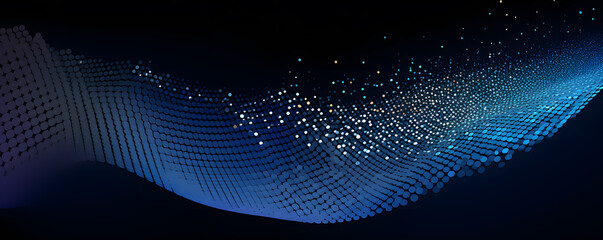 Dark Pointillist Technology Background with Luminous 3D Objects. Generative AI