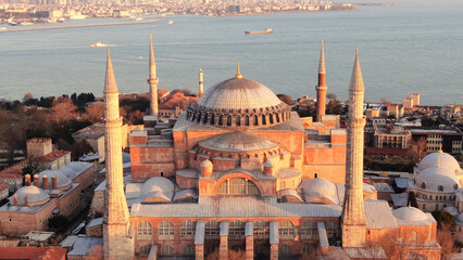 Hagia Sophia Grand Mosque (Ayasofya Camii), Istanbul, Turkey. aerial view of hagia sophia mosque